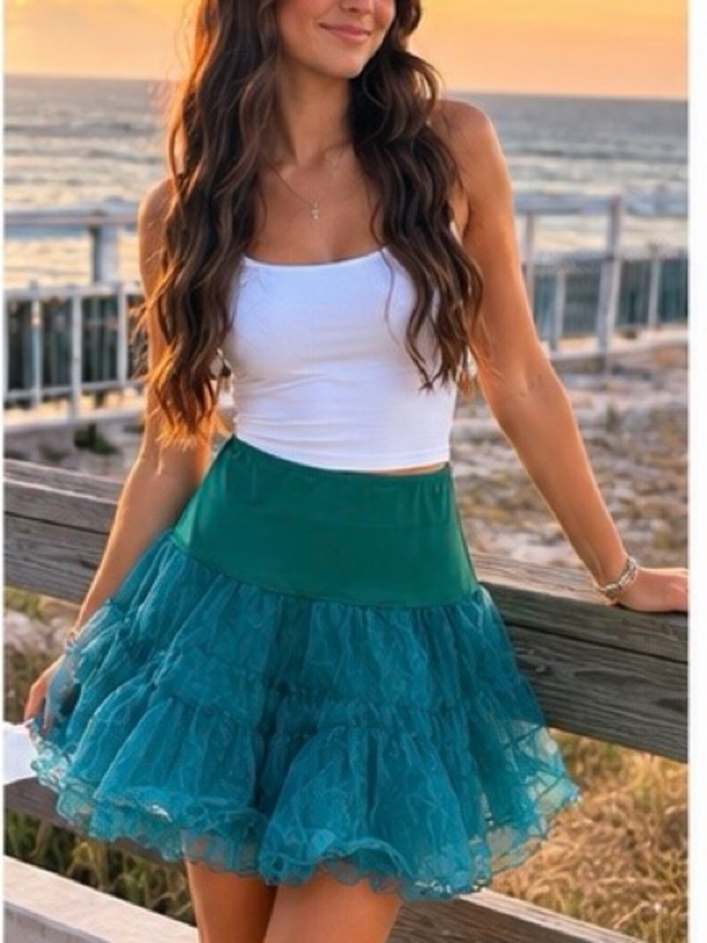 VTG Petticoat Dance teal-Green Tutu Skirt Organza Crinoline Puffy Underskirt
